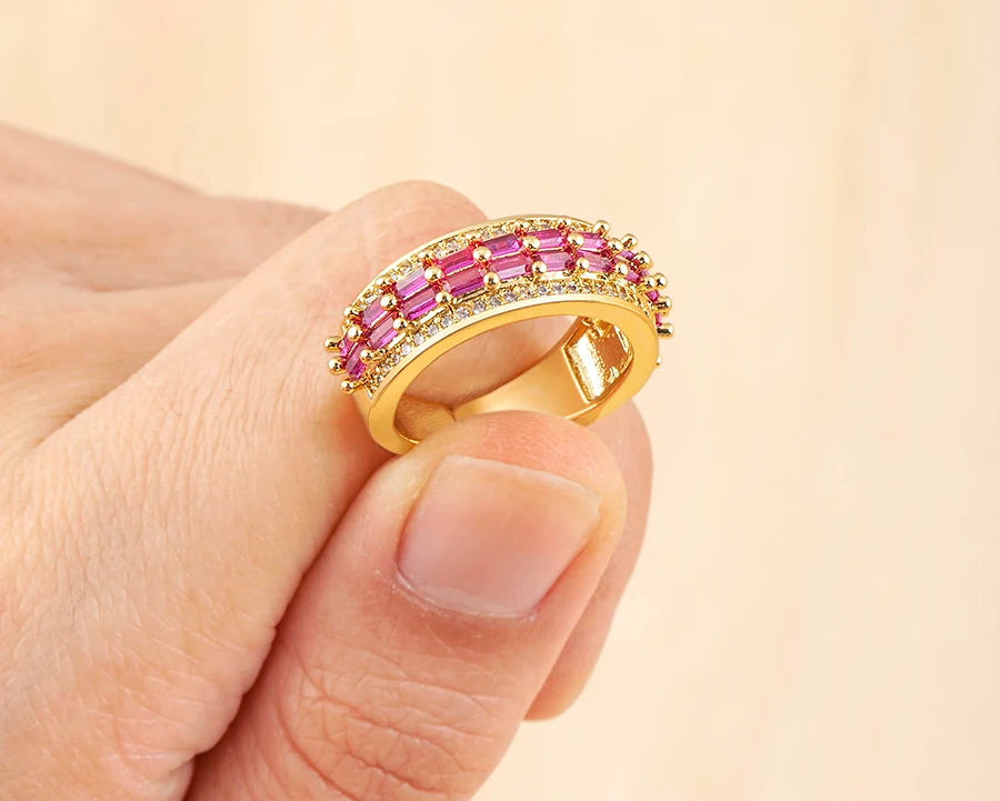 Nidin Light Luxury Cubic Zirconia Open Adjustable Rings For Women Fashion 5 Colors Gold Plated Finger Statement  Jewelry Gift
