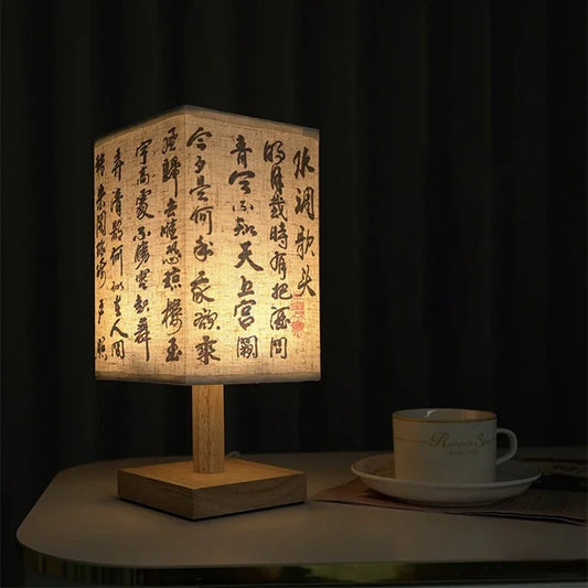 LED  Decoration Table Lamps Simple Chinese Style Dimmable Plug Night Light Fabric Lampshade Square Bedroom Bedside Desk Lights