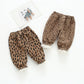Korean Style Toddler Girls Corduroy Harem Pants 1-8Y Leopard Floral Print Autumn Winter Fleece-Lined or Thin Casual Pants