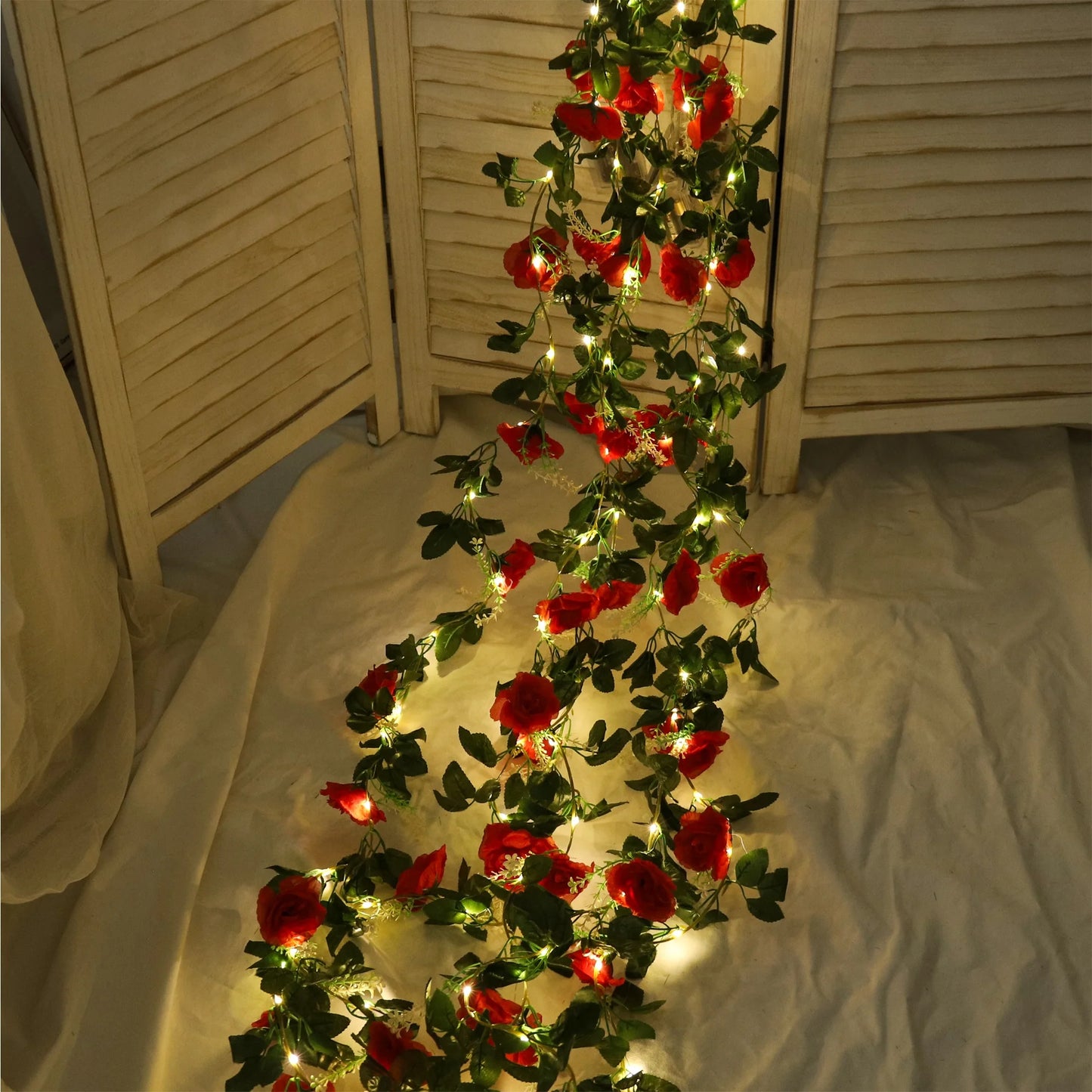 200cm Rose Artificial Flowers Vine LED String Lights For Wedding Garland Home Decor Fake Rose Rattan Hanging Wall Arch Ornament