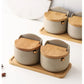 Japanese Style Ceramic Seasoning Jar Bamboo lid Spice jar With Spoon Kitchen Sugar Salt Spices Storage Box Household Container