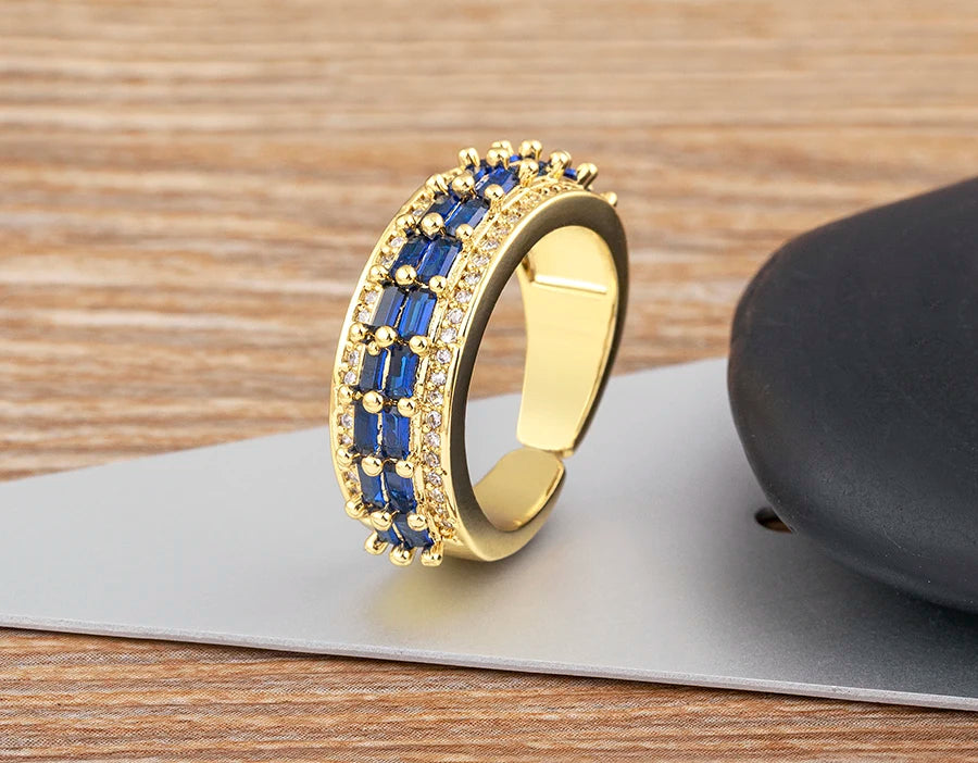 Nidin Light Luxury Cubic Zirconia Open Adjustable Rings For Women Fashion 5 Colors Gold Plated Finger Statement  Jewelry Gift