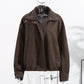 Stand Collar Long Sleeve Zipper Coat Women Elegant Pocket Ruched Loose Fitting Bomber Jacket Fashionable Ladies Autumn Outerwear
