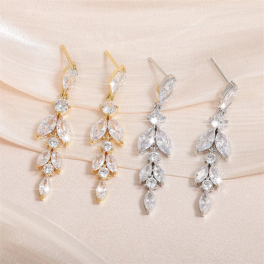 ZAKOL 2023 New Shiny Marquise Leaf Zircon Bridal Earrings AAA Cubic Zirconia Charming Design Drop Earring for Women Wedding