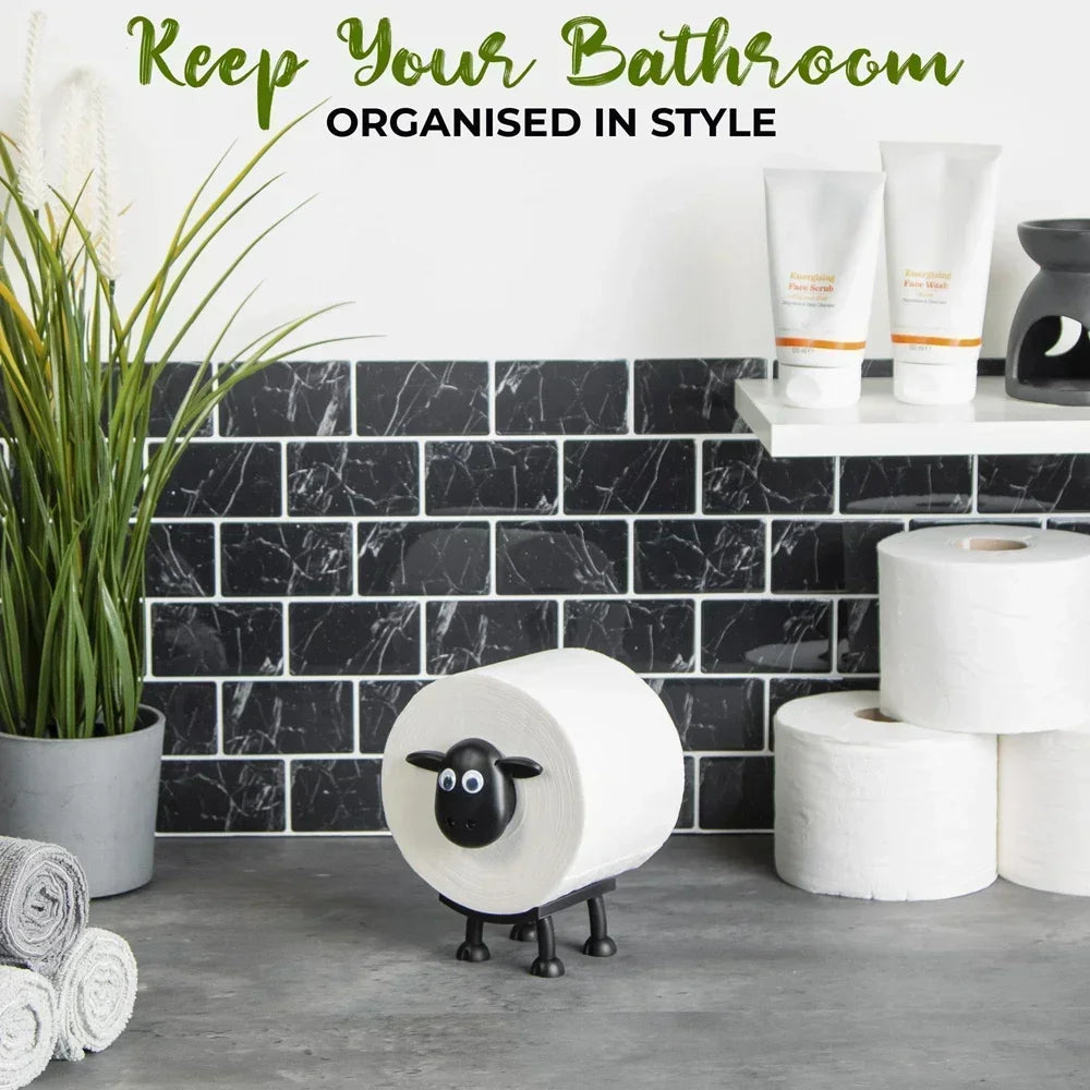 Sheep Toilet Paper Stand, Adorable Resin, Sheep Fabric Box, Stackable for Home, Bathroom, Vanity, Night Stand