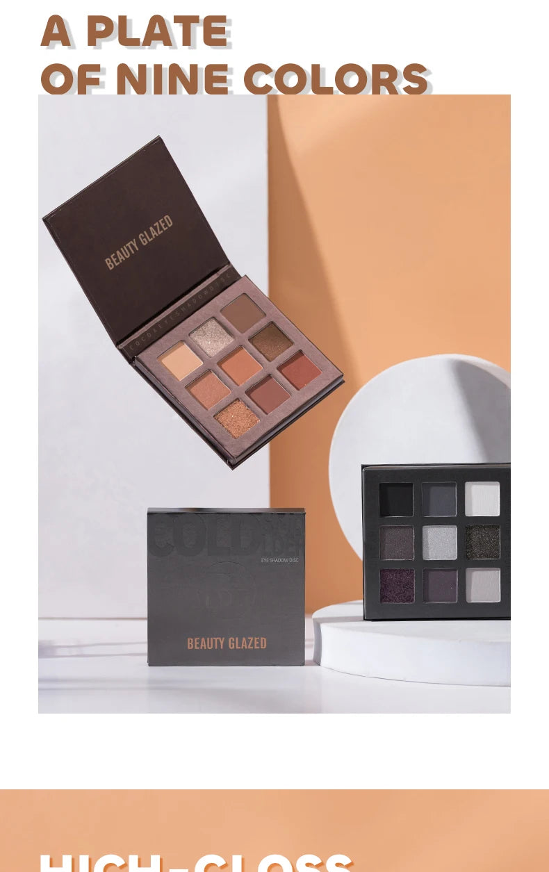Beauty Glazed 9 Colors Eye Shadow Disc Makeup Palette Matte Shimmer Eye Pigmented Powder Make Up New Warm Earth Color Eyeshadow