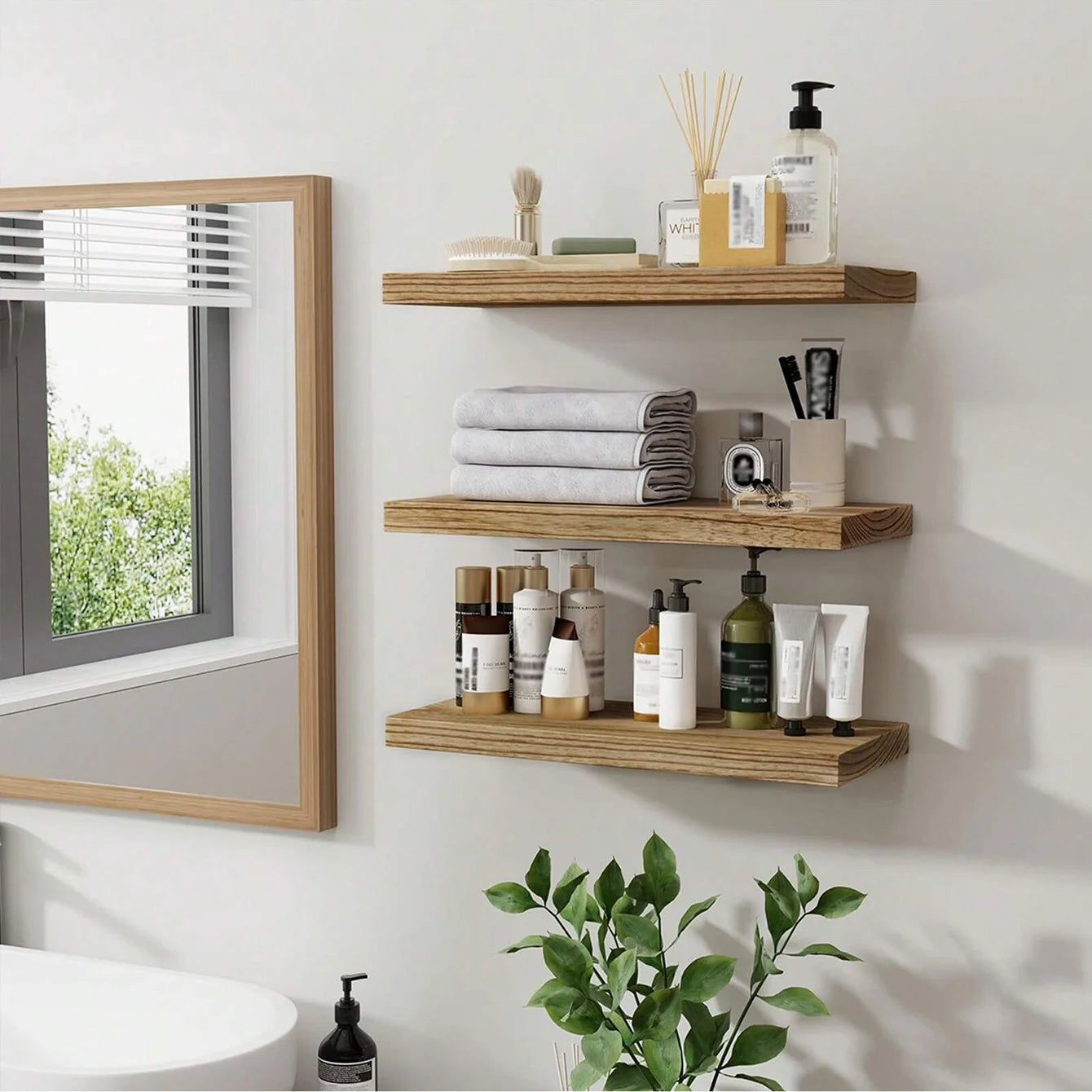 Wooden Floating Wall Shelf Art Storage Rack Rustic Wood Shelves For Wall Storage Wall Hanging Shelf Bedroom Home Decorations 1PC