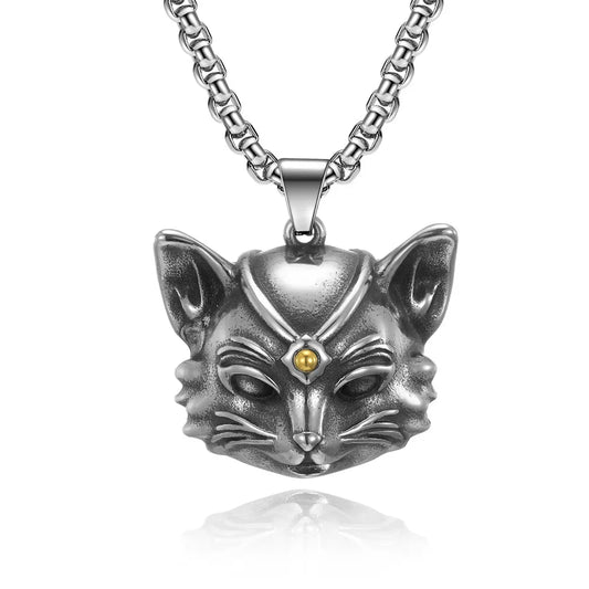 Vintage Bell Cat Pendant Men's Necklace Stainless Steel Animal Lucky Jewelry Gift for Anniversary