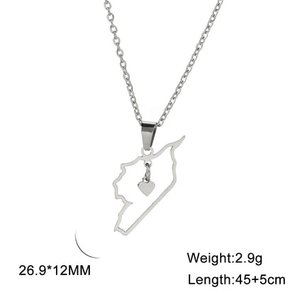 Cazador Stainless Steel Jewelry Geography Necklace Syria Map Heart Pendant Chain Necklace for Women Mother Gift Wholesale