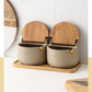 Japanese Style Ceramic Seasoning Jar Bamboo lid Spice jar With Spoon Kitchen Sugar Salt Spices Storage Box Household Container