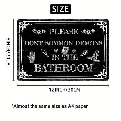 Vintage Gothic Metal Sign - "Please Do Not Summon the Devil in the Bathroom" - Multi-Purpose, Electricity-Free