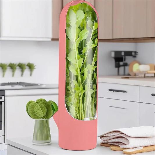 1PC Pink Fresh Herb Keeper Vanilla Vegetables Fresh Preservation Bottle Herb Saver Storage Container Storage Box﻿ Kitchen Tool
