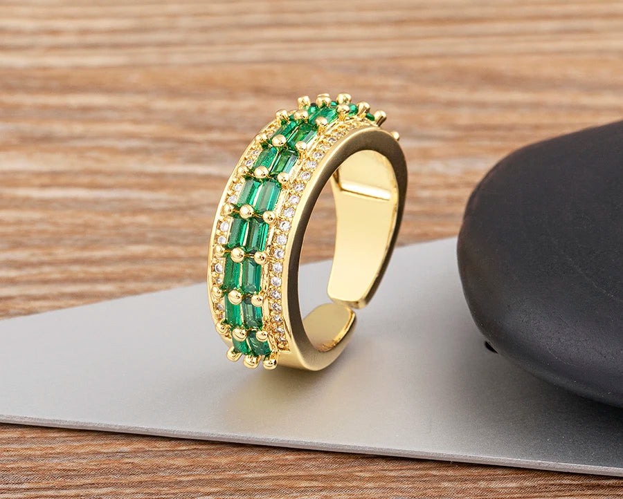 Nidin Light Luxury Cubic Zirconia Open Adjustable Rings For Women Fashion 5 Colors Gold Plated Finger Statement  Jewelry Gift