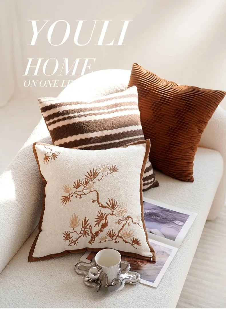 30X50/45x45CM Embroidered Bamboo Leaf Throw Pillow Cover Stamping Waist Cushion Cover Decor Home Decorative Pillowcase