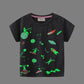 Kids Luminous Cartoon Dinosaur T-shirt 2-7 Years 100% Cotton Baby Boys Tees Summer New Short Sleeve Tops Dropshipping