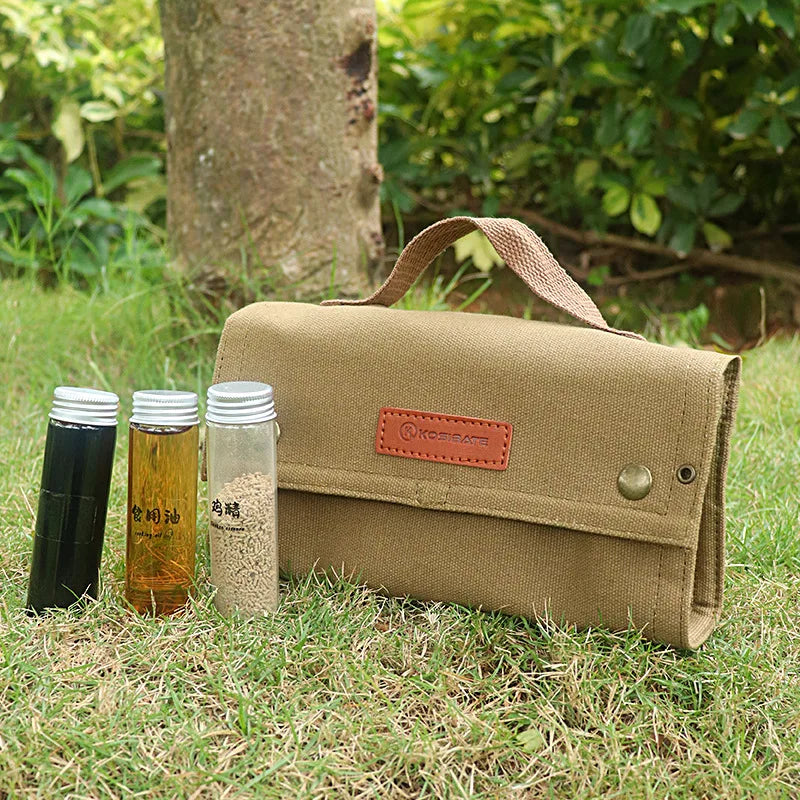 Portable Camping Seasoning Spices Bottle Tableware Leather Storage Bag Portable Kit For BBQ Picnic Kitchen