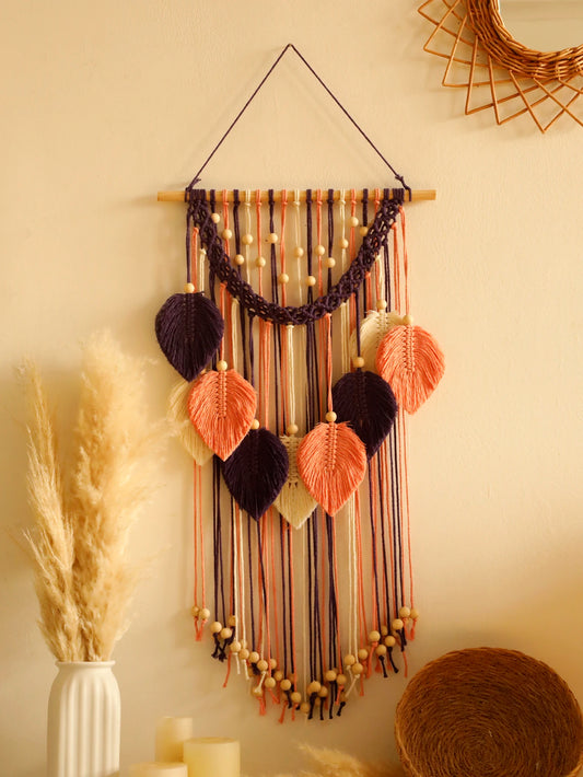 Multicolor Leaves Tapestry Boho Hand Woven Macrame With Wooden Beads Crafts Wall Hanging Nordic Home Decoration Mother Day Gift