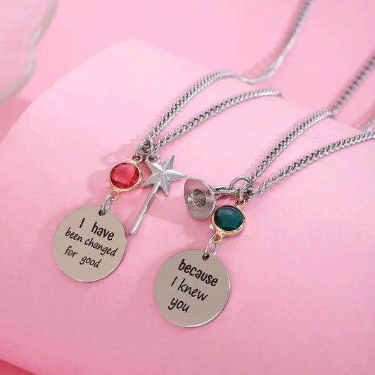 Wicked the musical Charm Necklace For Women Men Magic Wand Witch Hat Pendant Matching Couples Valentine's Day Gifts Jewelry