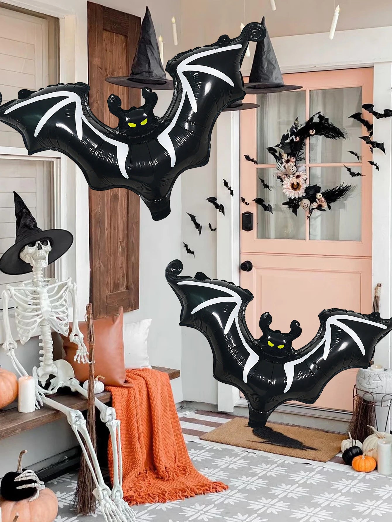 Halloween black bat foil balloons Halloween party supplies bat theme hanging bat decoration horror element atmosphere decoration