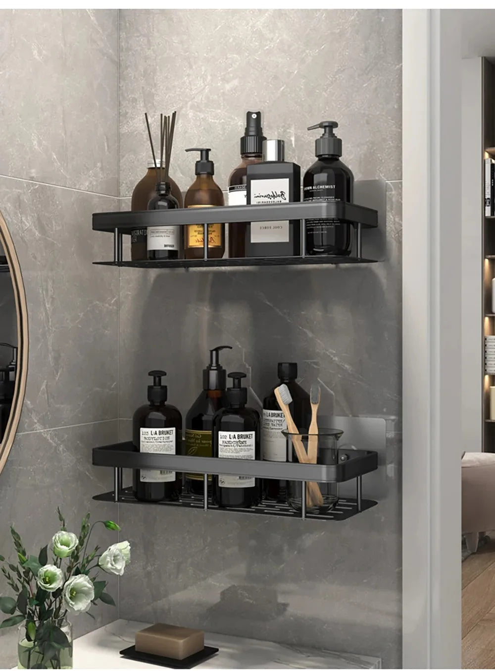 Wall Hanging Corner Rectangular Rack Bathroom Shelf Towel Rack Shelves Wall Shower  Shampoo Rack No Drill Shelf Tripod