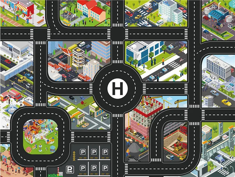 Large City Road Map DIY Scene Road Signs Car Parking Lot Game Children Playing Traffic Mat Climbing Carpets for Baby Toys Gifts