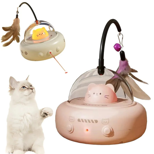 Smart Teaser Cat Toy Electric UFO Cat Teaser Stick With Bell Training Pet Toys Replaceable Feather Interactive Cat Supplies