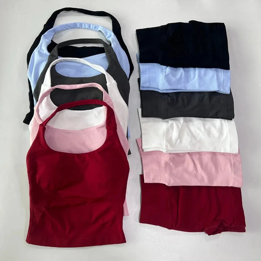 Yoga fitness set; strapless bra and shorts set; seamless backless vest; invisible elastic texture hip-lifting shorts