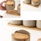 Japanese Style Ceramic Seasoning Jar Bamboo lid Spice jar With Spoon Kitchen Sugar Salt Spices Storage Box Household Container