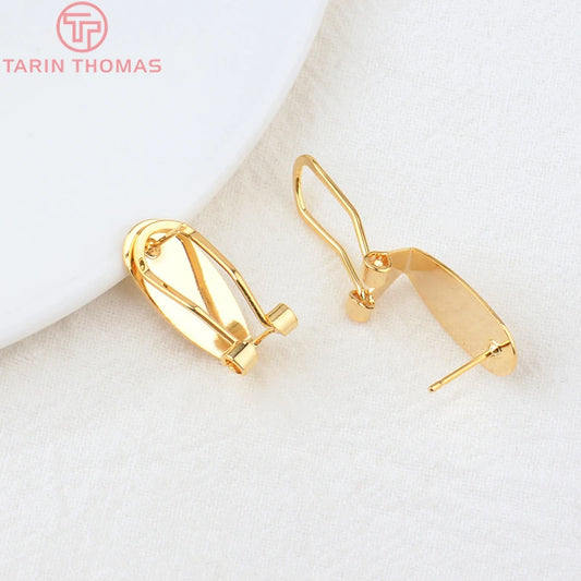 (2426)10PCS 18.5x8.5MM 24K Gold Color Brass with Stick Trays Stud Earrings Clips High Quality Diy Jewelry Findings Accessories
