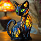 New Durable Stained Glass Cat Lamp Cats Stained Resin 3D Cute Tabletop Retro High Quality Pet Led Table Light Home Bedroom
