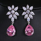 LXOEN Marquise Cut Flower Zirconia Crystal Long Drop Earrings for Women Shiny Leaf CZ Stone Bridal Wedding Jewelry