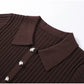 Fashion Knitted Long Pants Sets For Women Elegant Short Sleeve Lapel Single Breasted Cardigan Wide Leg Trousers 2 Pieces Suits