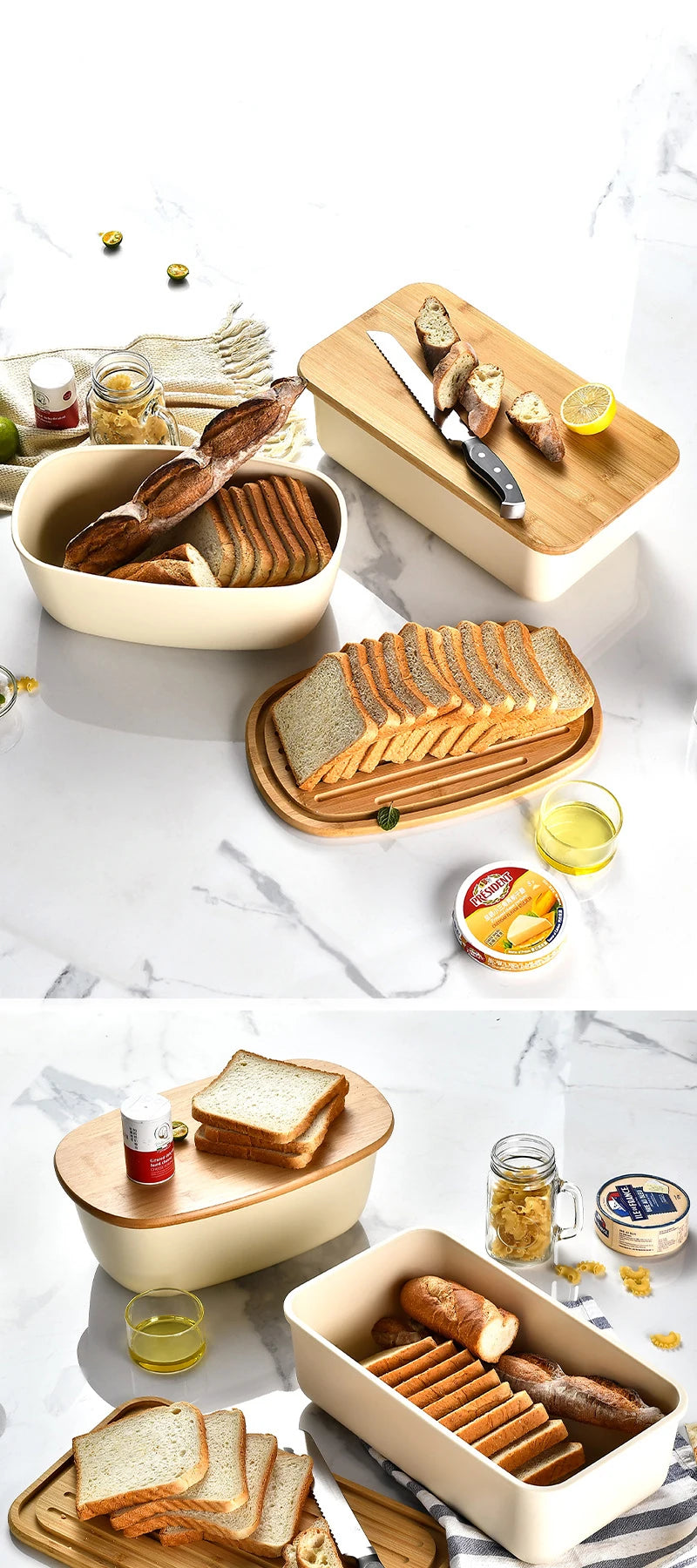 Bamboo Cover Storage Boxes Home Bakery Desktop Decor Organizer Kitchen Bread Box Dessert Snack Breadbasket Food Container