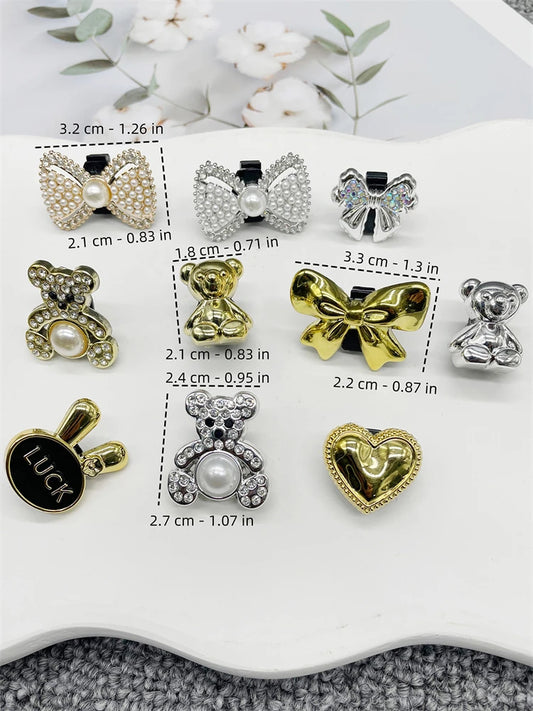 2PCS Bling Rhinestone Bear Shoelace Charms ABS Heart Bowtie Shoe Lace Decorations Accessories DIY Golden Shoe Clips Fit Sneakers