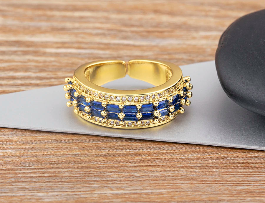Nidin Light Luxury Cubic Zirconia Open Adjustable Rings For Women Fashion 5 Colors Gold Plated Finger Statement  Jewelry Gift