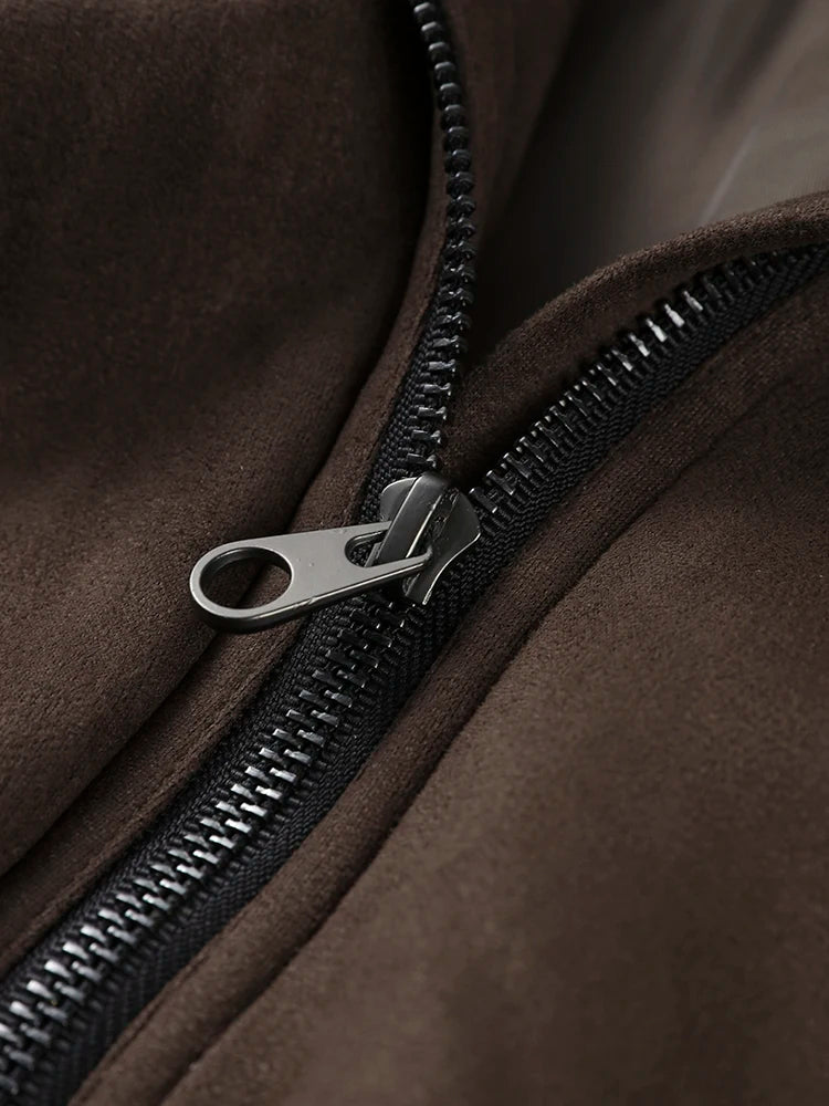 Stand Collar Long Sleeve Zipper Coat Women Elegant Pocket Ruched Loose Fitting Bomber Jacket Fashionable Ladies Autumn Outerwear