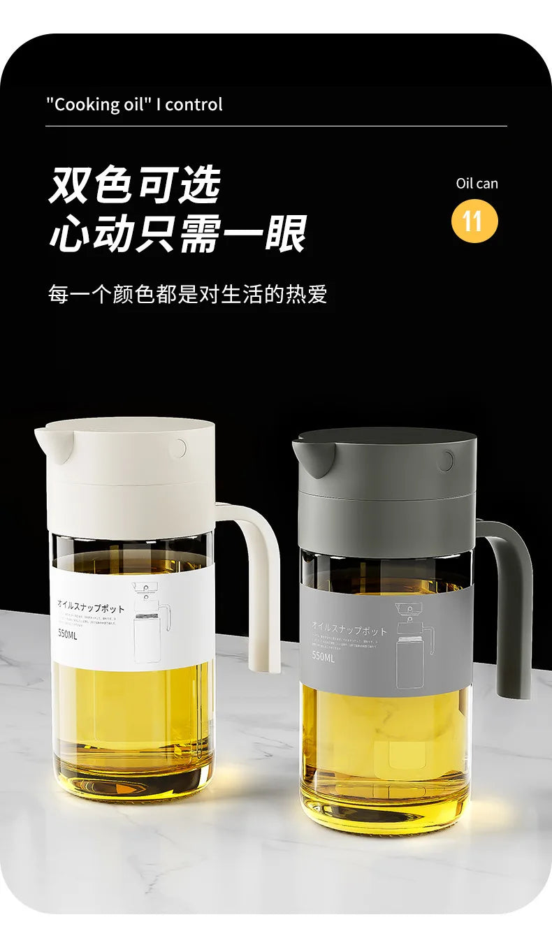 550mL Oil Empty Bottle Pourer Glass Bottles Automatic Opening and Closing Kitchen Cooking Oil Dispenser Cruet for Camping BBQ