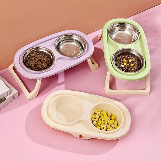 Cat Double Bowl With Stand Non-Slip 2-in-1 Dog Food Bowl Large Capacity Portable Pet Food Container Pet Supplies