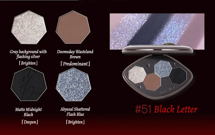 Girlcult 4 Color Eyeshadow Palette Shimmer Black Red Matte Chameleon Eye Shadow Vegan Halloween Make Up Sets Cosmetics Full Set