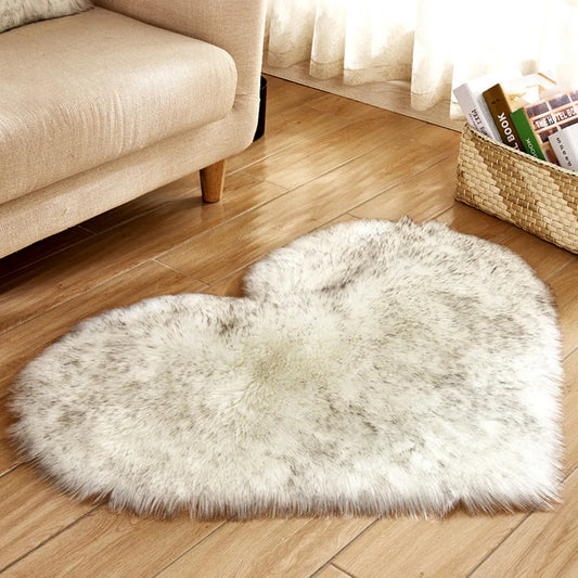 30x40cm Plush Carpet Heart Shaped Faux Fur Rug Imitation Wool Christmas Coffee Table LivingRoom Shag Carpet Solid Color Style