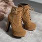 Fashion Women's Ankle Boots High Heeled Platform Short Boot Female Buckle Flock Zipper Gray Ladies Party Shoes Large Size 50