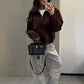 Stand Collar Long Sleeve Zipper Coat Women Elegant Pocket Ruched Loose Fitting Bomber Jacket Fashionable Ladies Autumn Outerwear