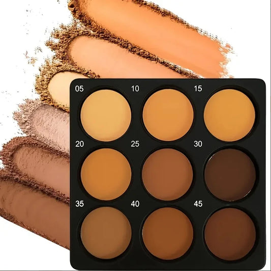 9-Color Waterproof Contour Concealer Matte Palette Free Brush Medium to Deep Shades 3D Sculpting Oil Control Long Lasting Wear