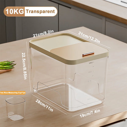 10KG Rice Container Rice Storage Box Pet Food Container Sealed Cereal Dispenser with Buckle Insect Proof Grain Kitchen Organizer