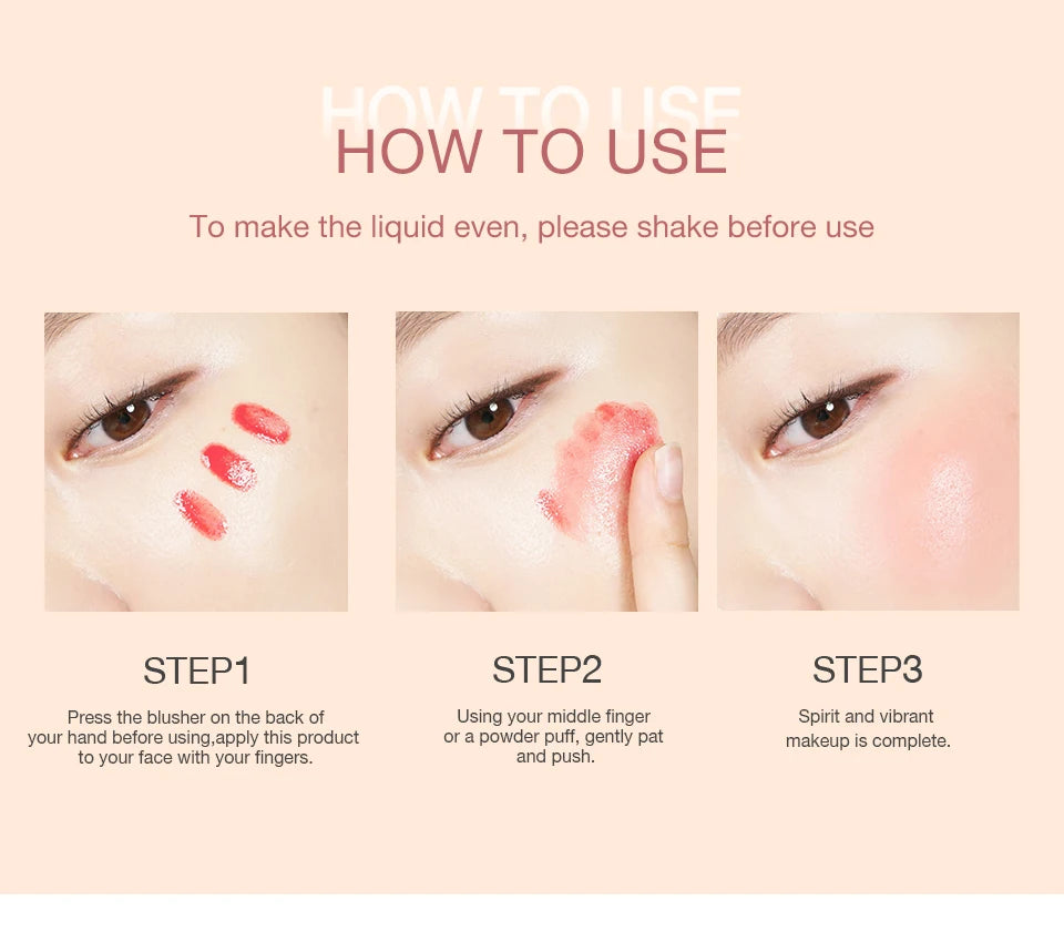 O.TWO.O Liquid Blusher 4 Colors Rose Pink Blush Long Lasting Natural Cheek Face Makeup Blusher High Pigment For Women Cosmetics
