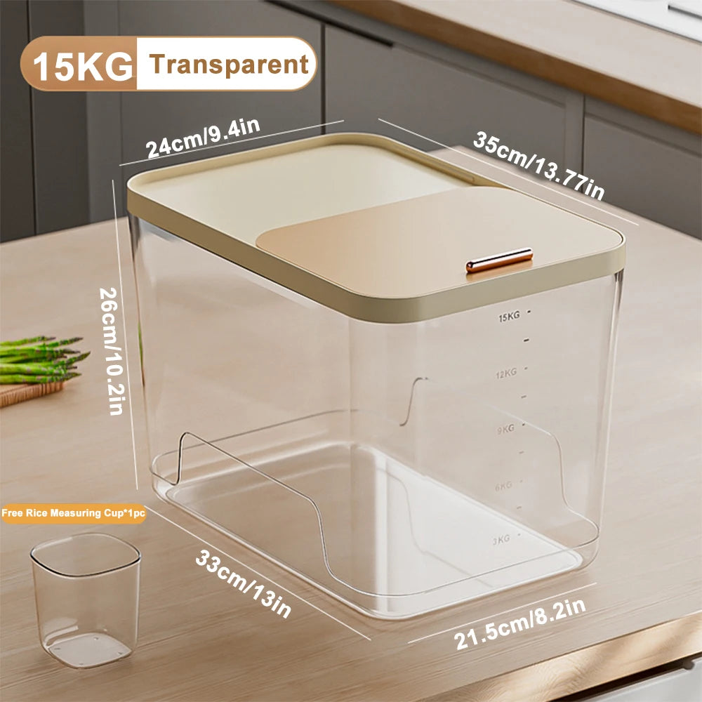 10KG Rice Container Rice Storage Box Pet Food Container Sealed Cereal Dispenser with Buckle Insect Proof Grain Kitchen Organizer