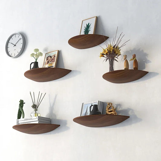 Semicircle Wooden Wall Shelf Background Wall Hanging Projector Display Stand Suspension Home Decoration Storage Organization
