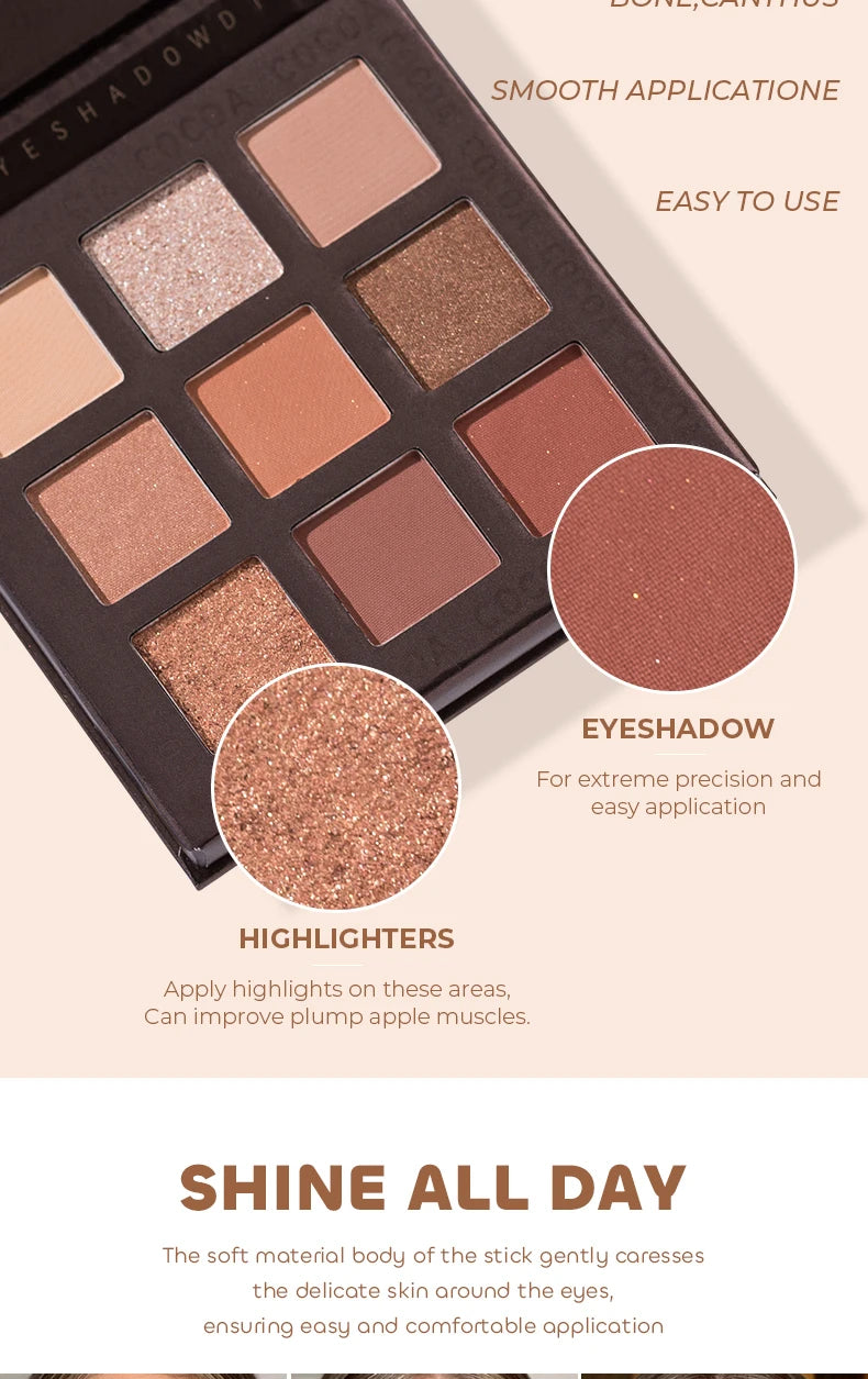 Beauty Glazed 9 Colors Eye Shadow Disc Makeup Palette Matte Shimmer Eye Pigmented Powder Make Up New Warm Earth Color Eyeshadow
