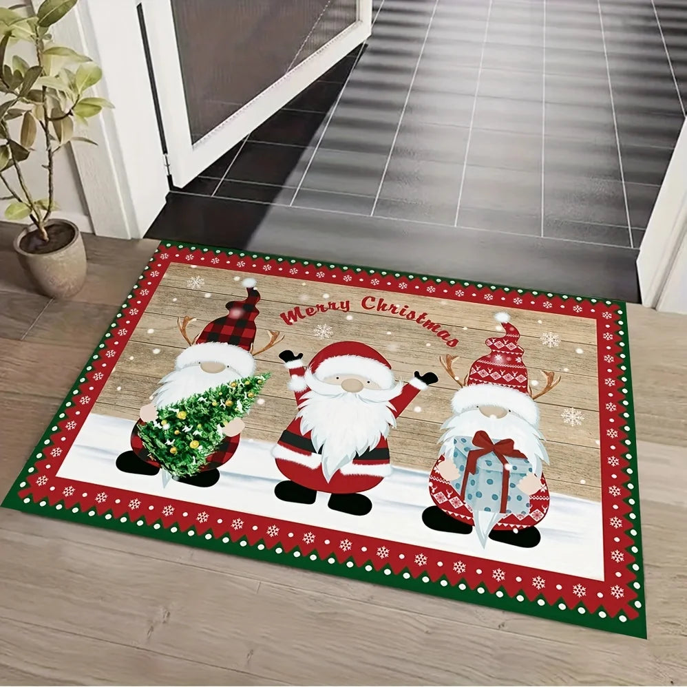 Santa Claus Green Polka Dots Rug Christmas Tree Snowflake Carpets Living Room Bedroom Entrance Non-slip Floormat Home Decoration