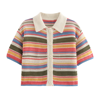 PB&ZA2024 autumn new women's clothing fashion temperament slim fit casual POLO collar short knitted sweater striped shorts set